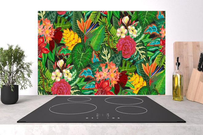 Spritzschutz - Exotisches Blumen-Dschungel-Design Tapete