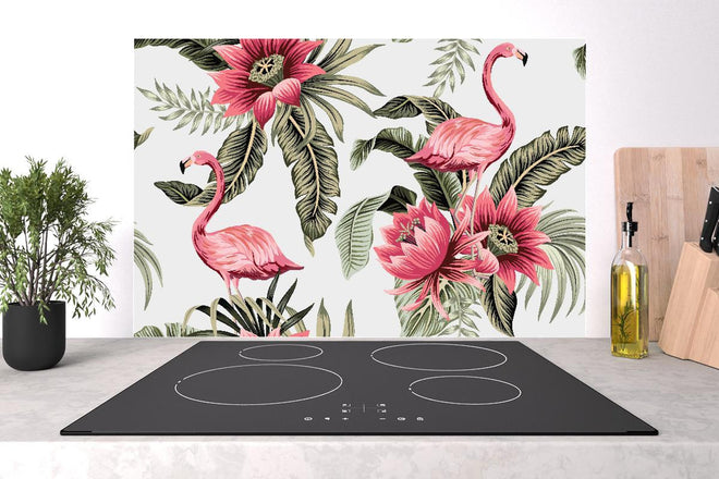 Spritzschutz - Exotisches Flamingo Blumen Design