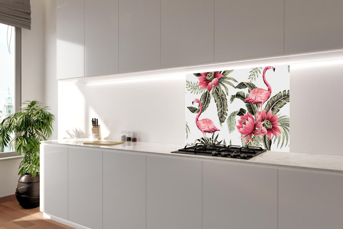 Spritzschutz - Exotisches Flamingo Blumen Design