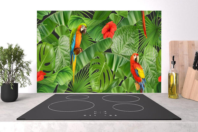 Spritzschutz - Exotisches Papageien-Dschungel-Motiv Tapete