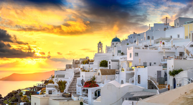 Spritzschutz - Fantastischer Sonnenuntergang in Santorini - Griechenland