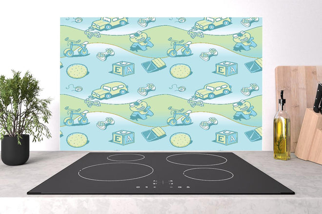 Spritzschutz - Farbenfrohe Spielzeug- und Transportmuster