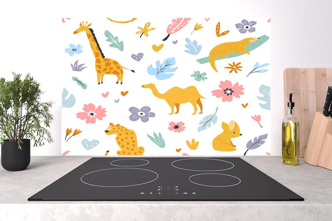 Spritzschutz - Farbenfrohe Tierillustrationen für Kinderzimmer