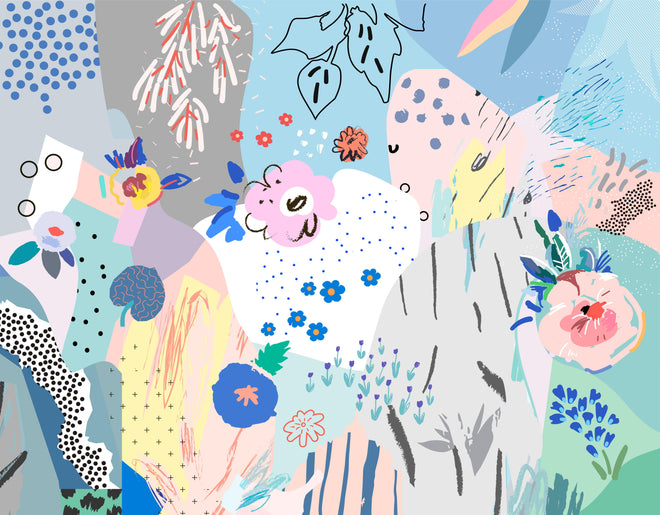 Spritzschutz - Farbenfrohes Blumenmuster in Abstrakter Kunst