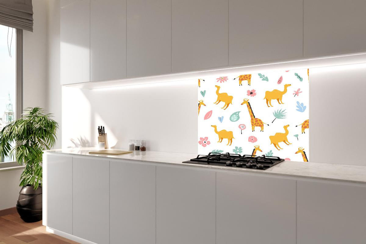 Spritzschutz - Farbenfrohes Giraffen-und-Blumen Musterdesign