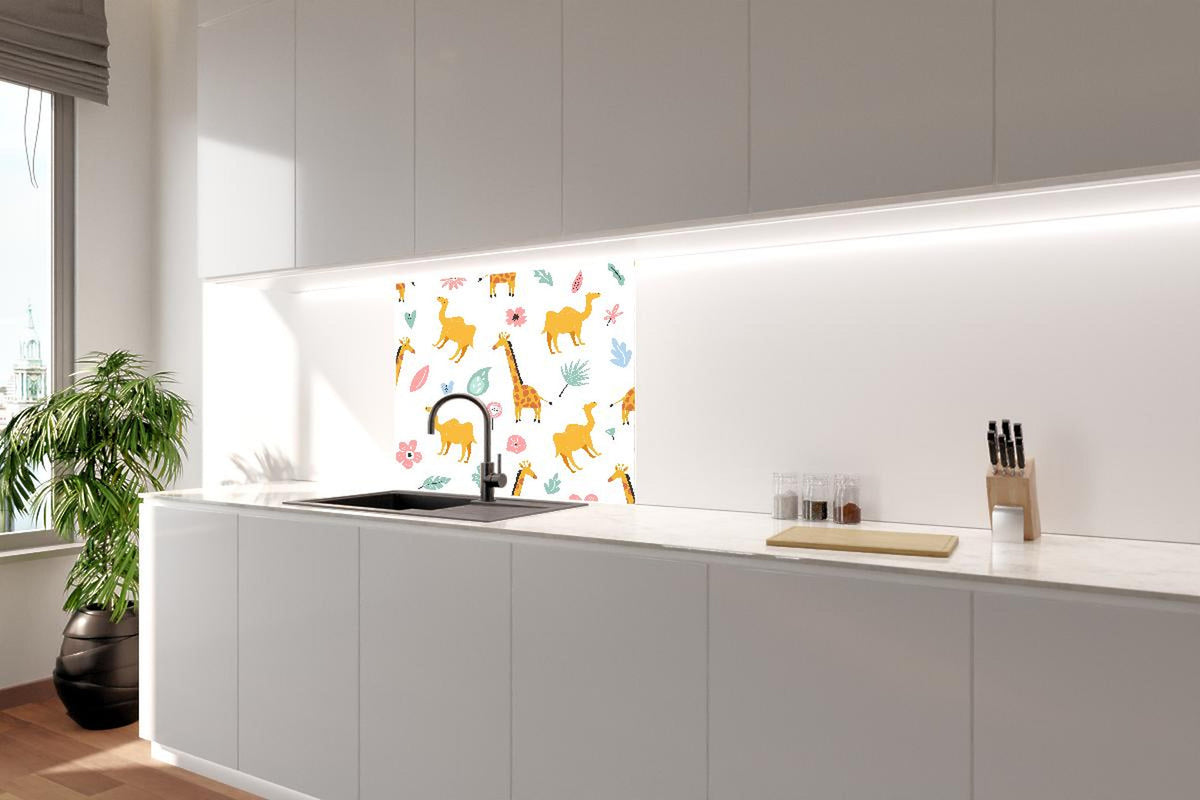 Spritzschutz - Farbenfrohes Giraffen-und-Blumen Musterdesign