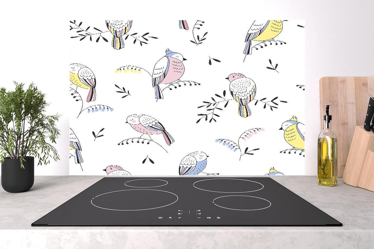 Spritzschutz - Farbenfrohes Vogel Muster Design Tapete