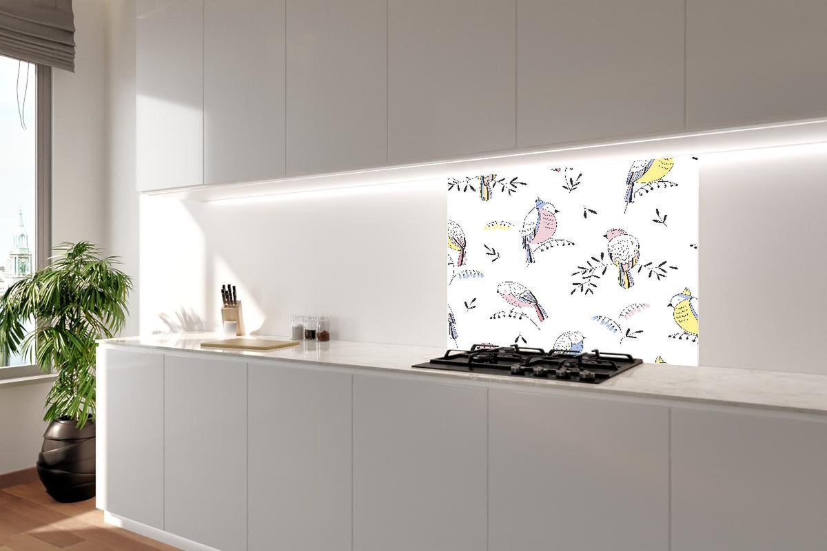 Spritzschutz - Farbenfrohes Vogel Muster Design Tapete