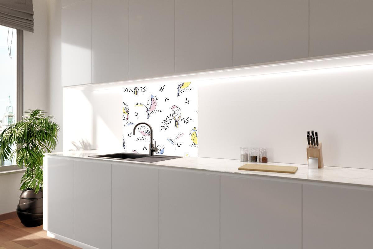 Spritzschutz - Farbenfrohes Vogel Muster Design Tapete