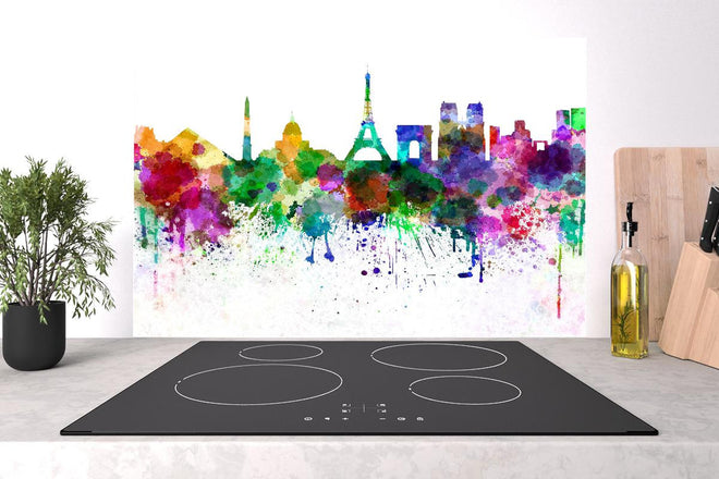 Spritzschutz - Farbenprächtige Paris Skyline Aquarellkunst