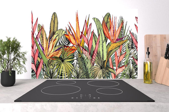 Spritzschutz - Farbenprächtiges Tropenblatt-Muster Print