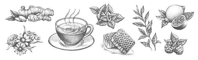 Spritzschutz - Feine Teezeit Illustration in Schwarz-Weiß