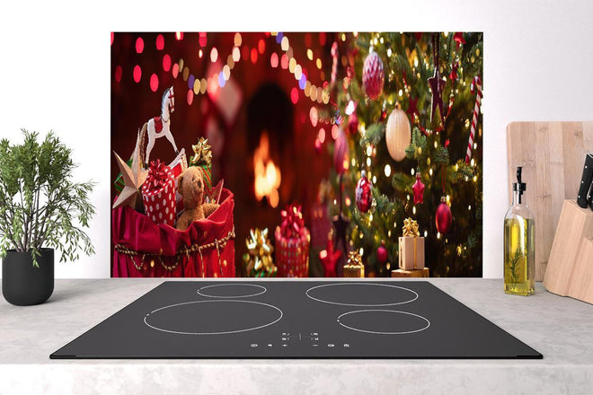 Spritzschutz - Festliche Weihnachtsdeko Rot-Gold Tannenbaum