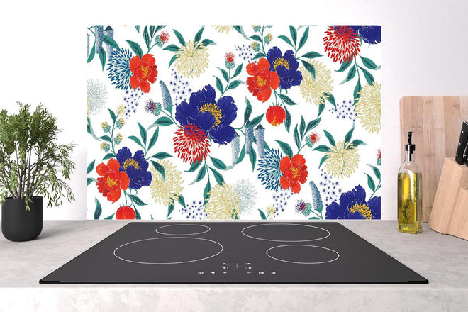 Spritzschutz - Florale Tapete mit buntem Blumen Design