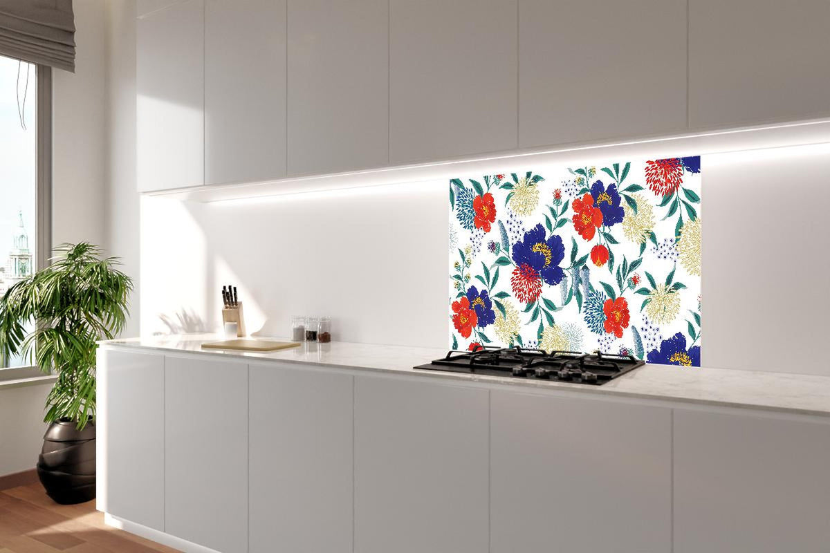 Spritzschutz - Florale Tapete mit buntem Blumen Design
