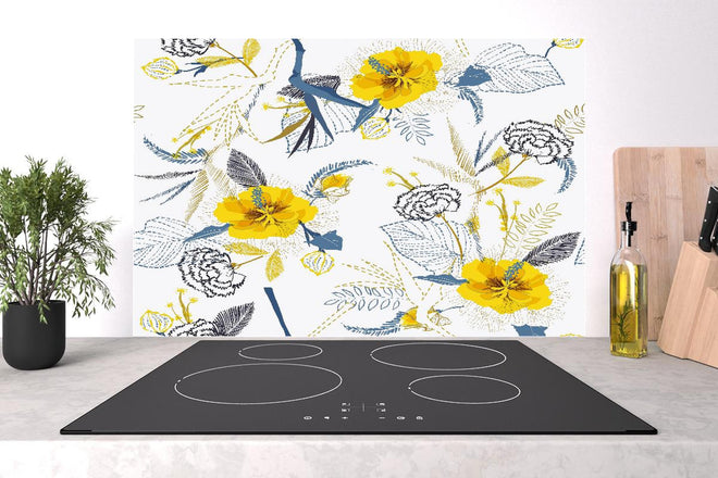 Spritzschutz - Florales Muster Gelb Weiß Illustration