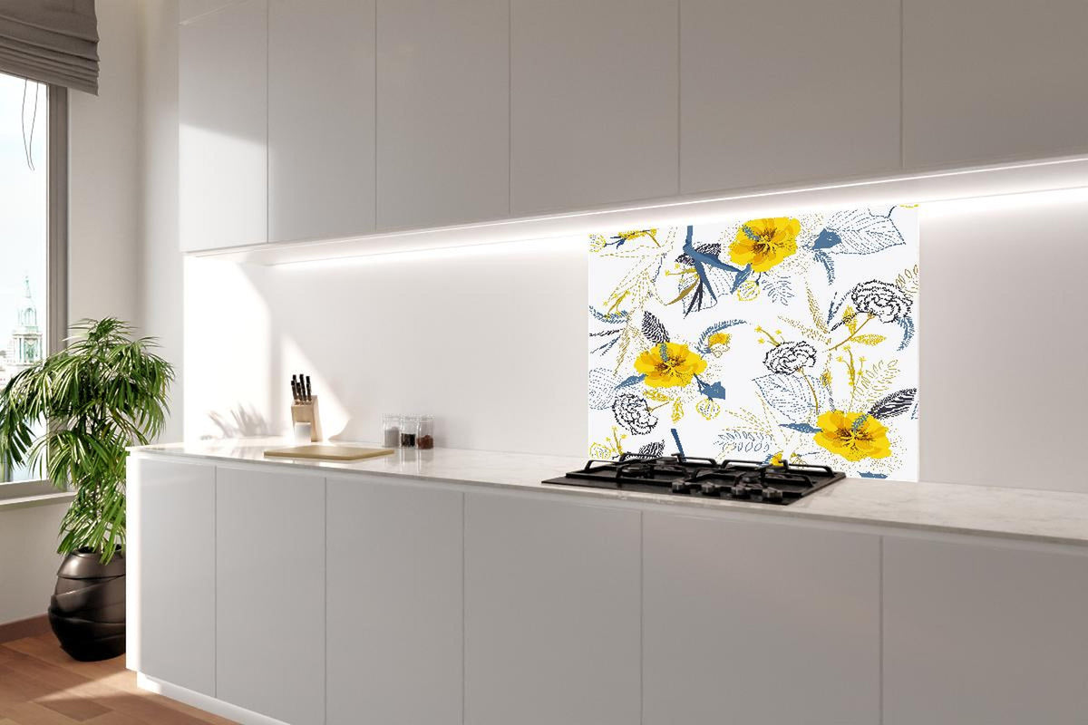 Spritzschutz - Florales Muster Gelb Weiß Illustration