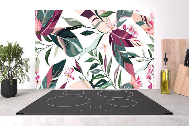 Spritzschutz - Florales Muster mit Blumen und Blättern