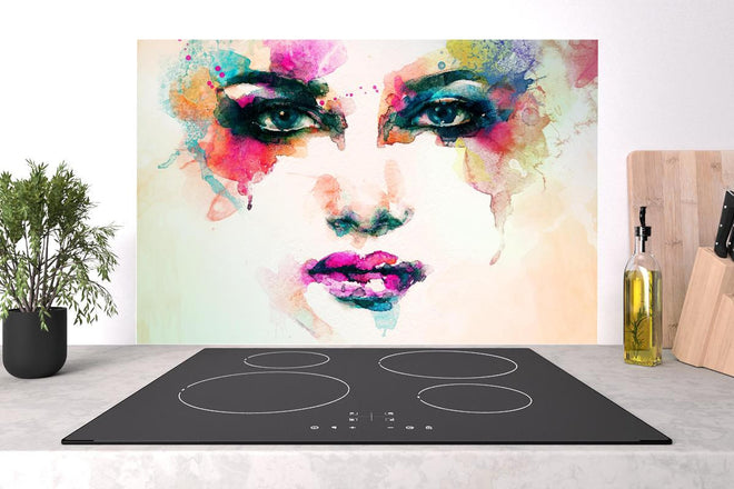 Spritzschutz - Frauenporträt in Aquarellfarben