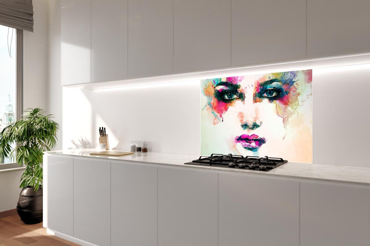 Spritzschutz - Frauenporträt in Aquarellfarben