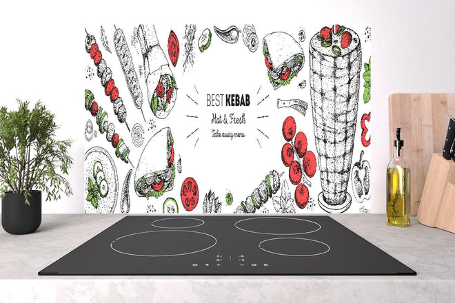 Spritzschutz - Frisches Kebab Design mit Gemüseillustration