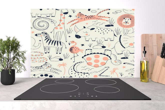 Spritzschutz - Fröhliches Tierillustrationsmuster für Kinderzimmer