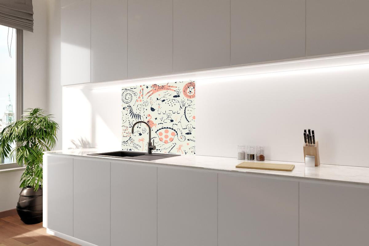 Spritzschutz - Fröhliches Tierillustrationsmuster für Kinderzimmer