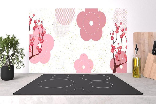 Spritzschutz - Frühlingshaftes Floral Muster in Rosa