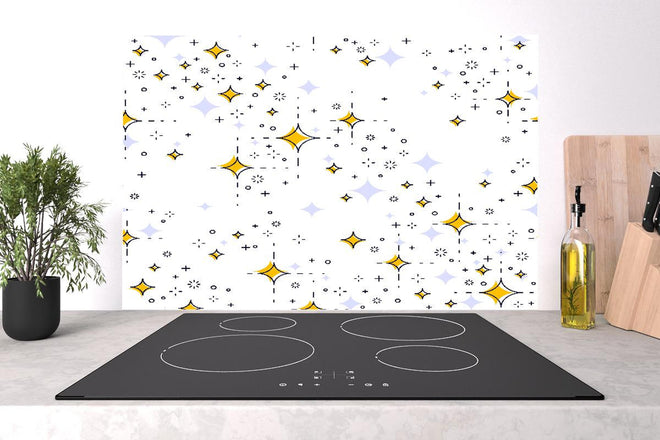 Spritzschutz - Funkelndes Sternmuster in Gelb und Blau