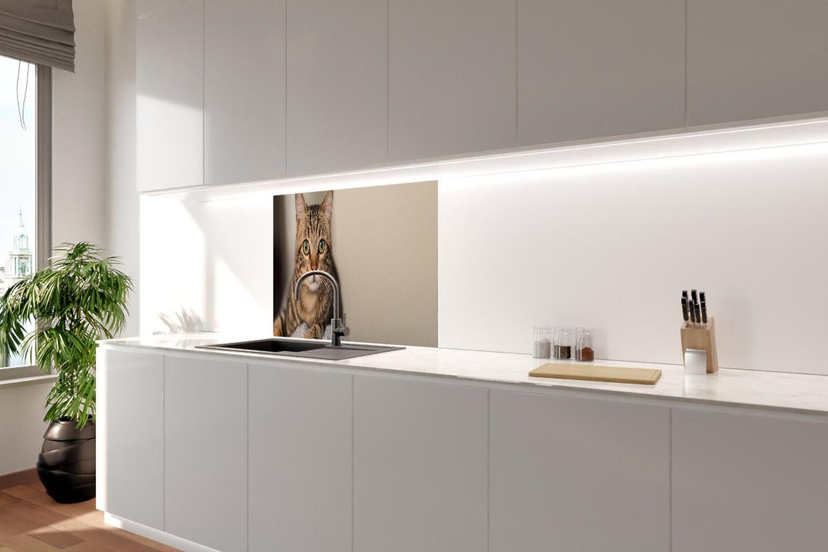 Spritzschutz - Gelassene Hauskatze Beige-Braun Zuhause