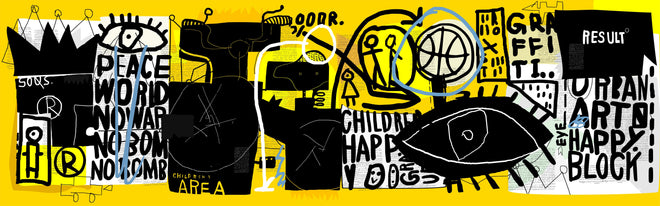 Spritzschutz - Gelb-Schwarze Street Art Illustration