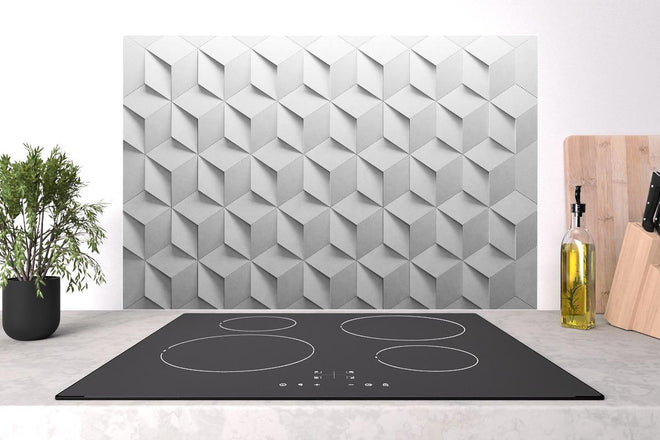 Spritzschutz - Geometrische 3D-Textur in Weiß und Grau