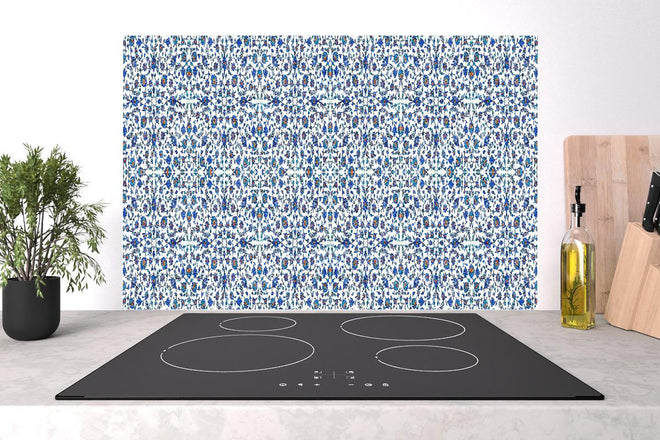 Spritzschutz - Geometrisches Blau-Weißes Ornamentmuster