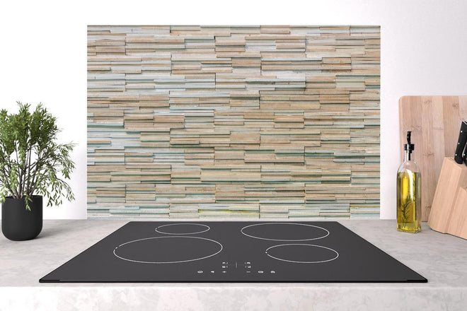 Spritzschutz - Gestapelte Holzplatten Wandverkleidung Natur Look