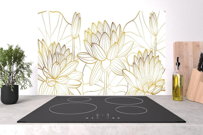 Spritzschutz - Gold-Weiß Lotus Illustration Kunstwerk