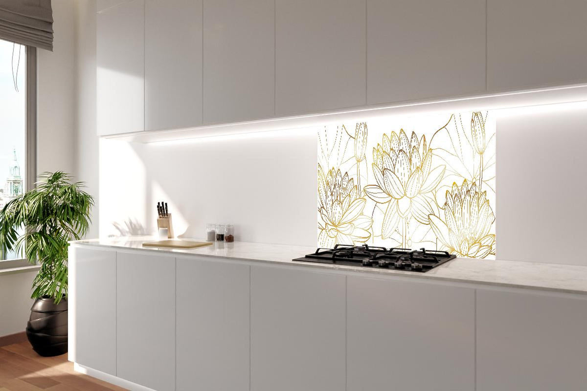 Spritzschutz - Gold-Weiß Lotus Illustration Kunstwerk