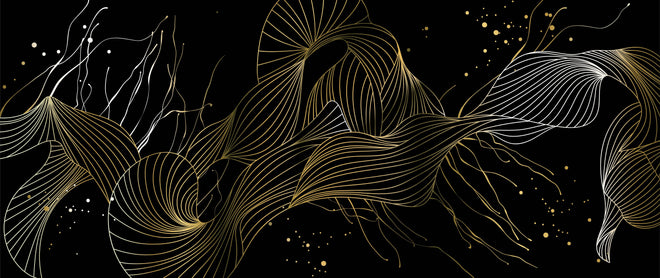 Spritzschutz - Goldene Abstrakte Linien auf Schwarz