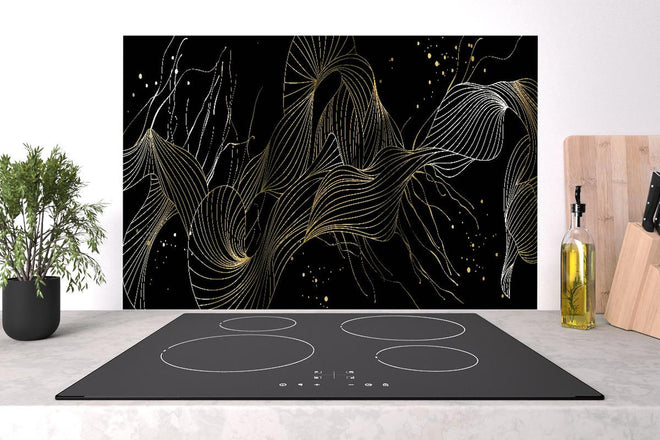 Spritzschutz - Goldene Abstrakte Linien auf Schwarz