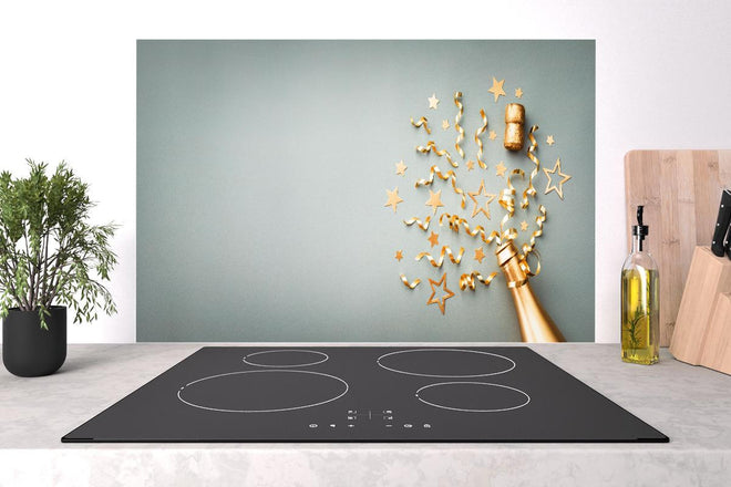 Spritzschutz - Goldene Champagnerflasche im Sylvester design