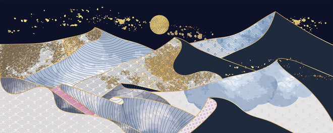 Spritzschutz - Goldene Wellen Kunstwerk mit Mond