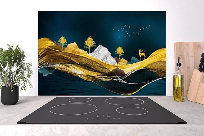 Spritzschutz - Goldenes Wellendesign - 3D