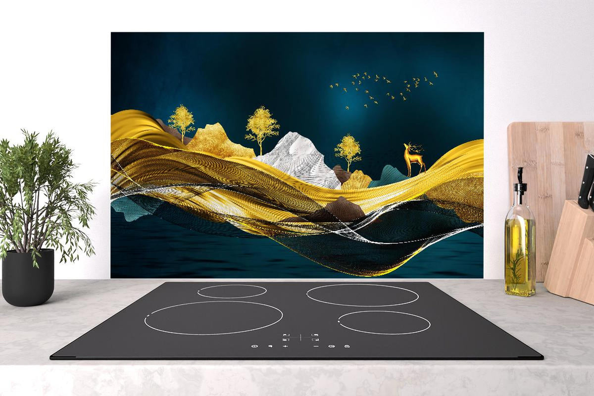 Spritzschutz - Goldenes Wellendesign - 3D