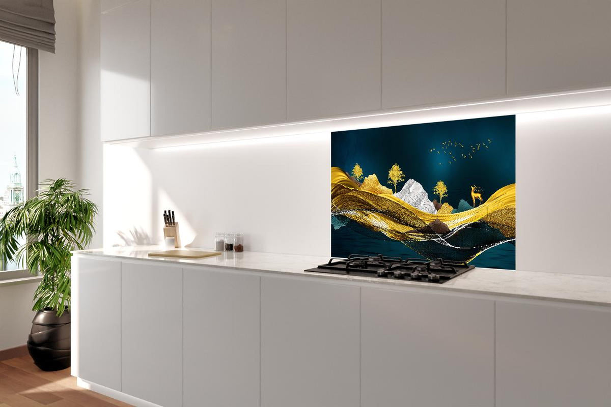 Spritzschutz - Goldenes Wellendesign - 3D