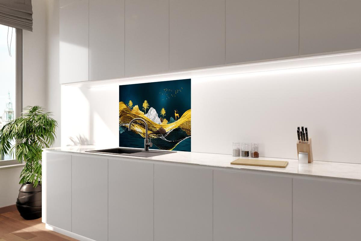 Spritzschutz - Goldenes Wellendesign - 3D