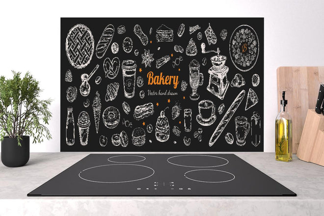 Spritzschutz - Handgezeichnete Backwaren und Kaffee Illustration