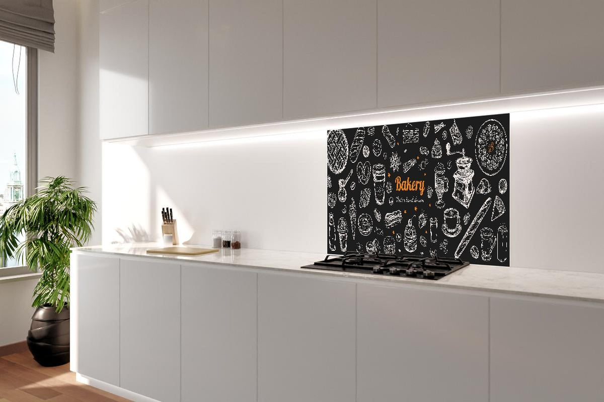 Spritzschutz - Handgezeichnete Backwaren und Kaffee Illustration