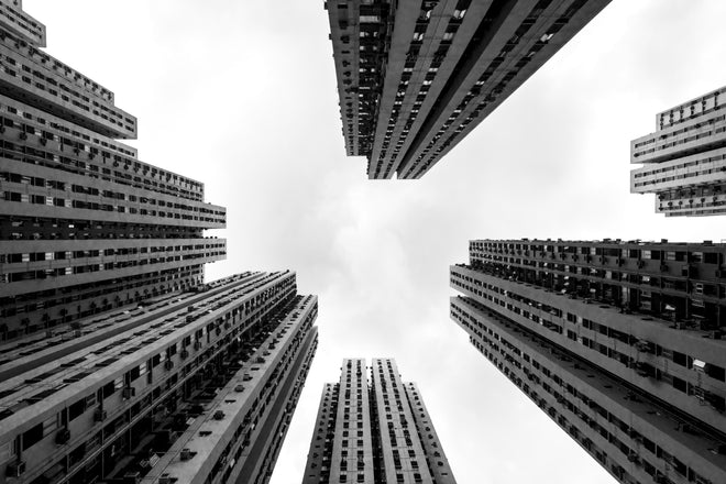 Spritzschutz - Hochhäuser - Schwarz-weiß