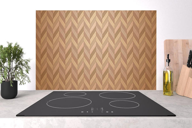 Spritzschutz - Hochwertiger Fischgrät Parkettboden in Braun