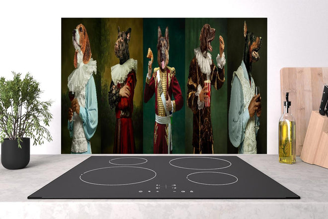 Spritzschutz - Hundeköpfe in historischer Adelskleidung