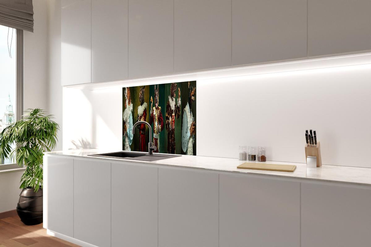 Spritzschutz - Hundeköpfe in historischer Adelskleidung